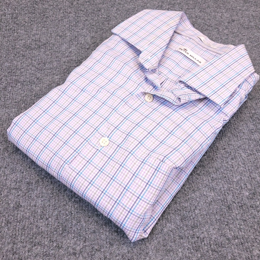 Peter Millar Shirt Mens Large Button Up Plaid Cotton Long Sleeve Spread